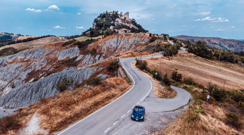 a car driving down a road