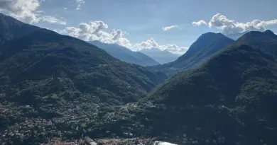 a city in the valley between mountains
