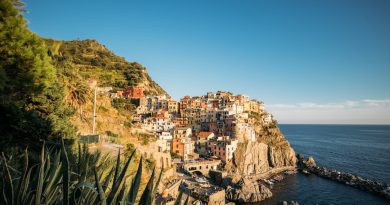 Picturesque italian village perched on cliffs above the ocean.