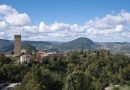 Scenic aerial view of San Leo castle and village in Emilia-Romagna, Italy.