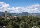 Scenic aerial view of San Leo castle and village in Emilia-Romagna, Italy.