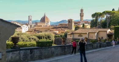 Florence cityscape with duomo and people walking